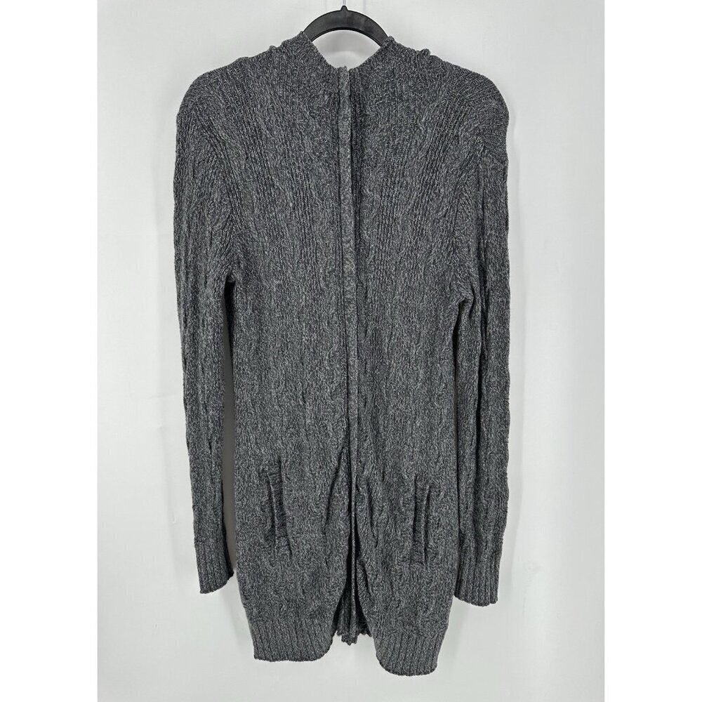 Patagonia Grey Cable Knit Merino Wool Long Hooded Sweater Coat Womens M EUC